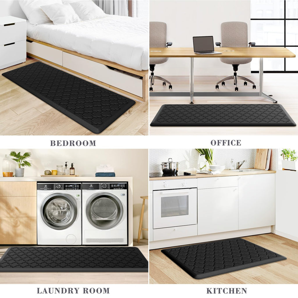 Mat [2 PCS] Cushioned Anti-Fatigue Floor Mat Water Resistant Non-Skid Kitchen Mats and Rugs Ergonomic Comfort Foam Kitchen Rugs Standing Mat for Floor Office Sink (Black,20"x30"+20"x47")