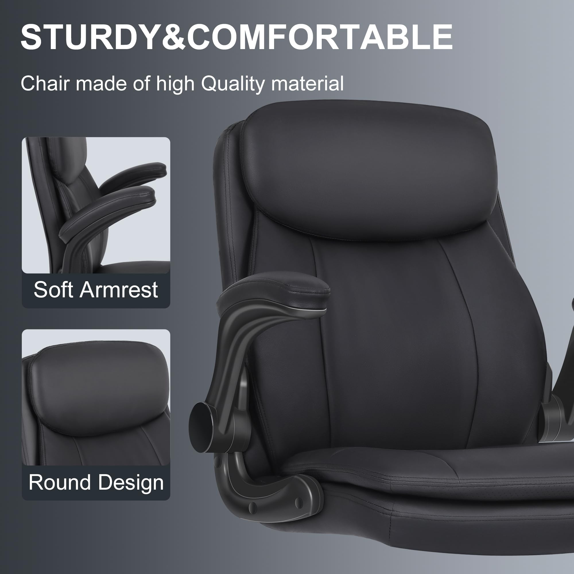 Drafting Chair, Tall Office Chair for Standing Desk, High Leather Executive Office Chair with Adjustable Height and Flip-up Armrest for Counter Height Desk
