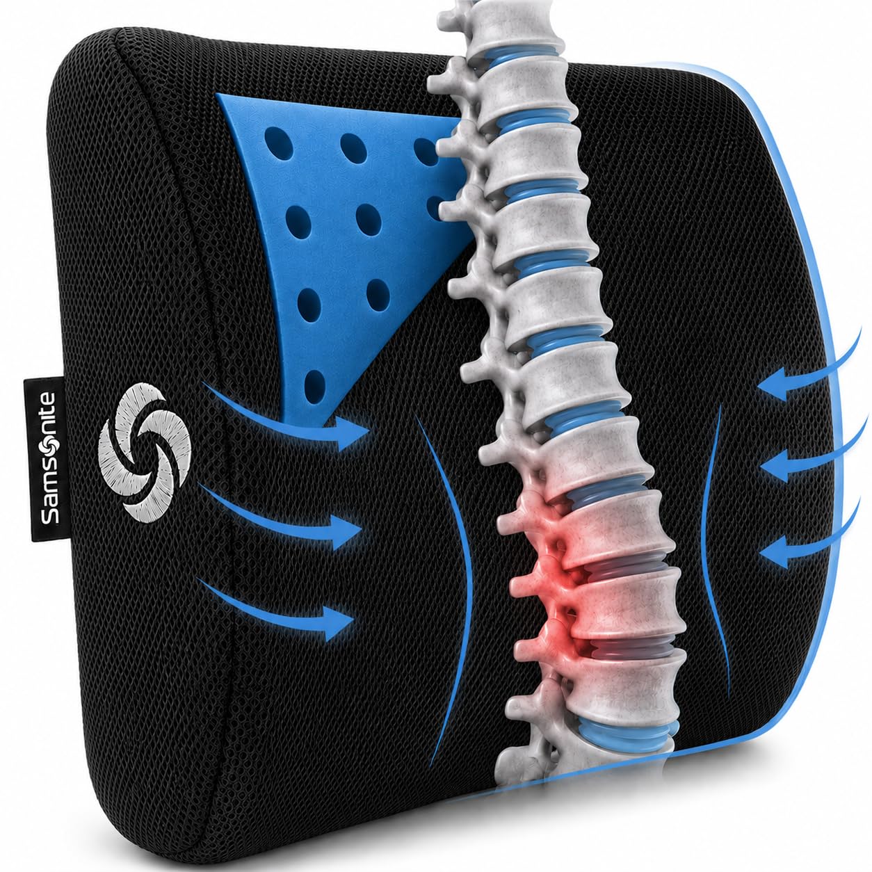 Memory Foam Lumbar Support Pillow for Office Chair, Gaming Chair & Car Seat Automotive Use, Home Office Essentials for Sitting Comfort and Posture Relief Back Support, Black with Cooling Gel