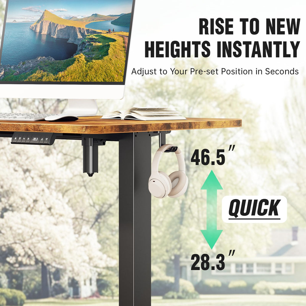 47.2" Standing Desk, Adjustable Height Office Desk with Wood Desktop, Computer Table for Home Work, Study and Gaming, Small Spaces, Modern Furniture，Brown