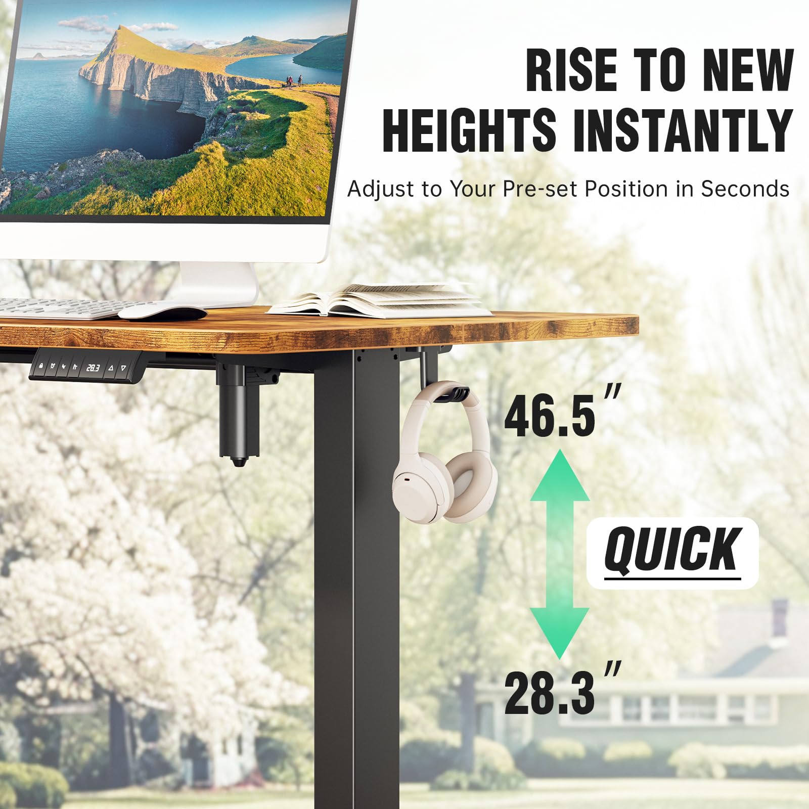 47.2" Standing Desk, Adjustable Height Office Desk with Wood Desktop, Computer Table for Home Work, Study and Gaming, Small Spaces, Modern Furniture，Brown