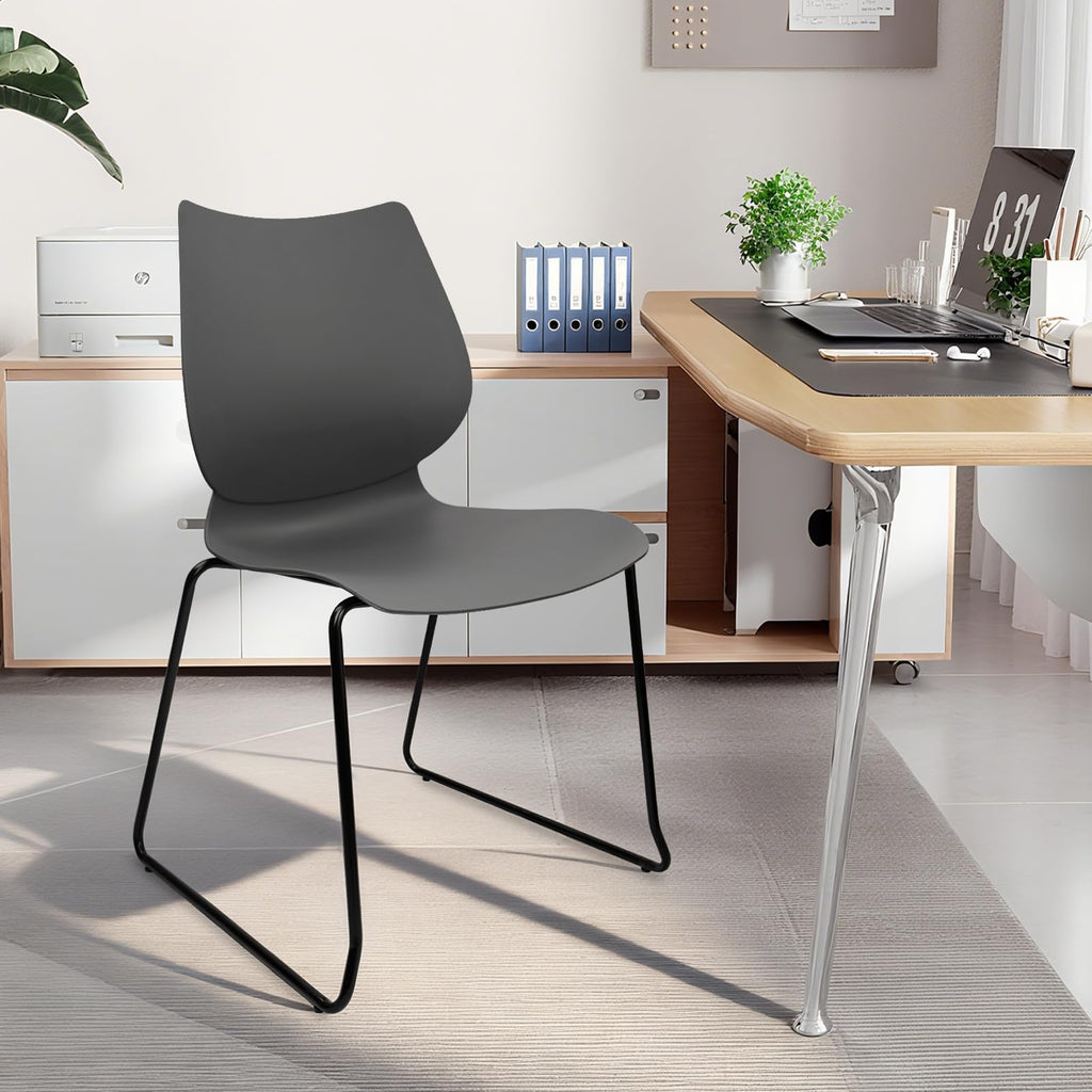 Set of 12, Stacking Waiting Room Chairs, Stacked Plastic Office Chair with Ergonomic Lumbar Support and Metal Legs for Conference School Church Guest Reception , Grey