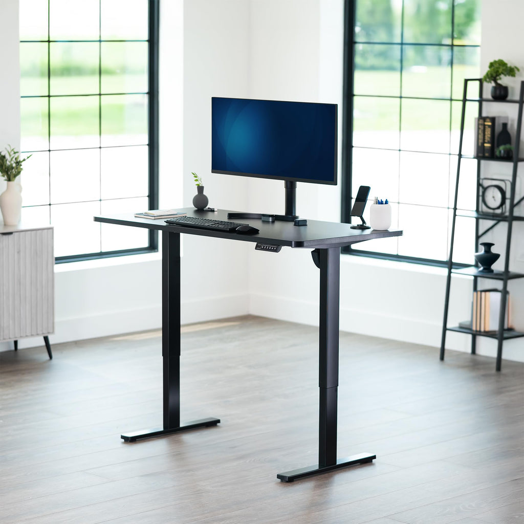 Electric 55 x 28 in Standing Desk, Memory Height Adjustment, 1B Series, Holds 220 lbs, One-Piece Black Top, Black Frame