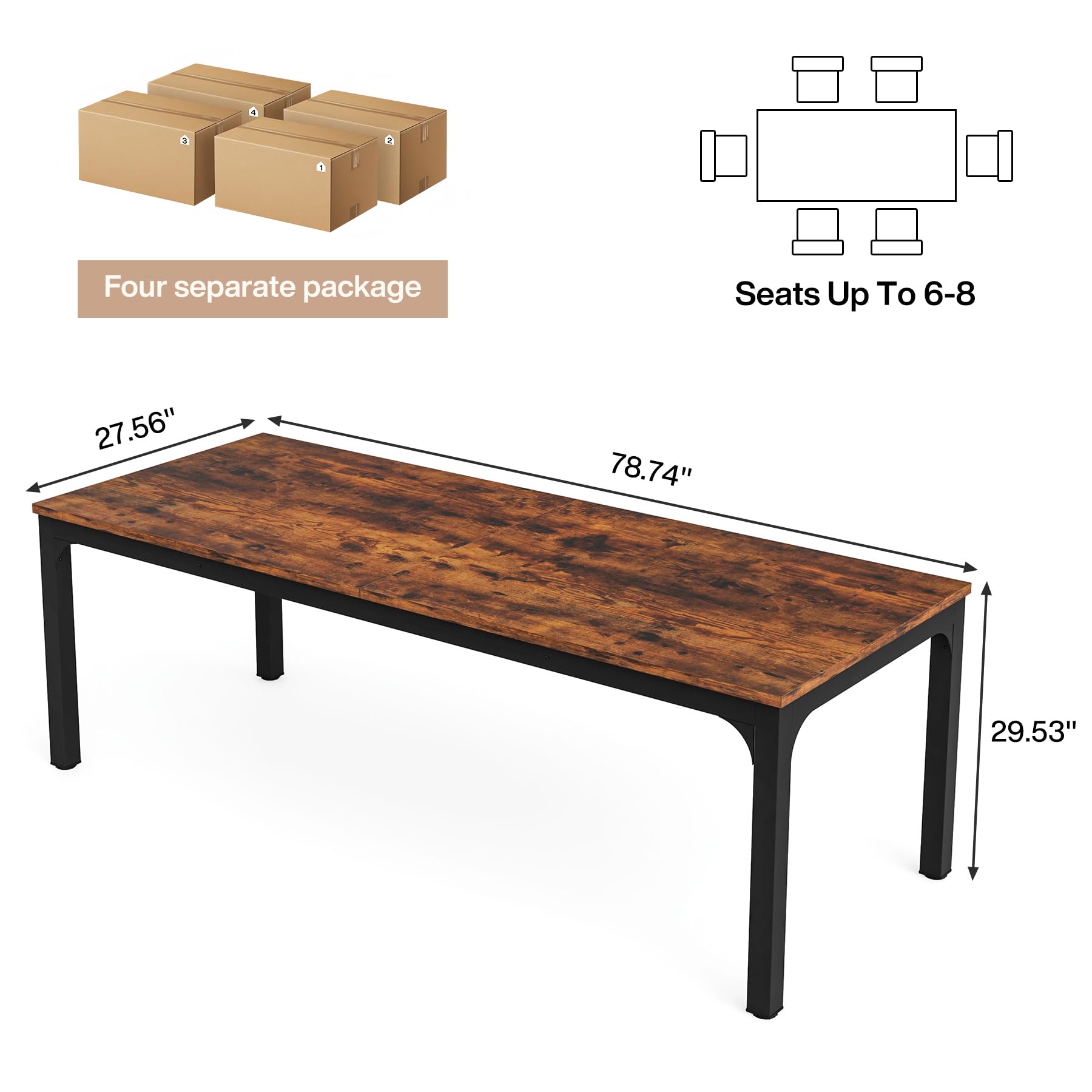 6.5 FT Conference Room Table, 78.74" W x 27.56" D Large Office Conference Table, Modern Seminar Meeting Table Desk for Boardroom, Meeting Room (4, Rustic Brown)