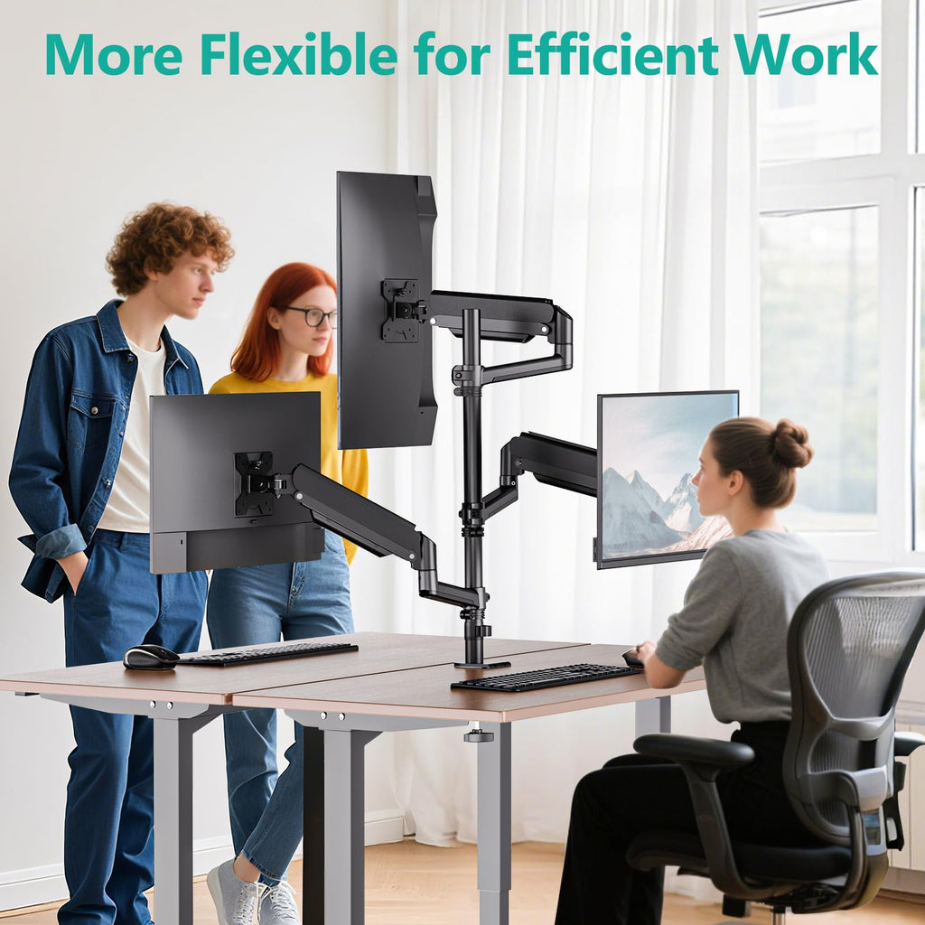 Triple Monitor Mount for 13-34 inch Screens, Full Adjustable 3 Monitors Desk Mount with Clamp & Grommet Base, Triple Monitors Arm, up to 19.8lbs Each, VESA 75x75 100x100 mm (GSDM003XL), Black