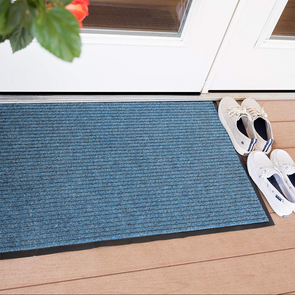 Industrial Door Mat, 3' x 4' Entrance Mat, Heavy Duty Commercial Rug for Businesses, Welcome Lobbies, Garage, and Mudroom, Made in the USA, Slate Blue, Brush Step