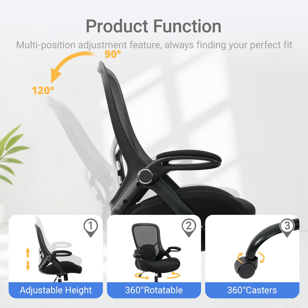 Big and Tall 400lbs Heavy Duty Office Chair, 5" Thickened Seat Ergonomic Desk Chair with Adjustable Armrests, Home Office Computer Chairs for Long Hours Mesh Executive Chair(Black)