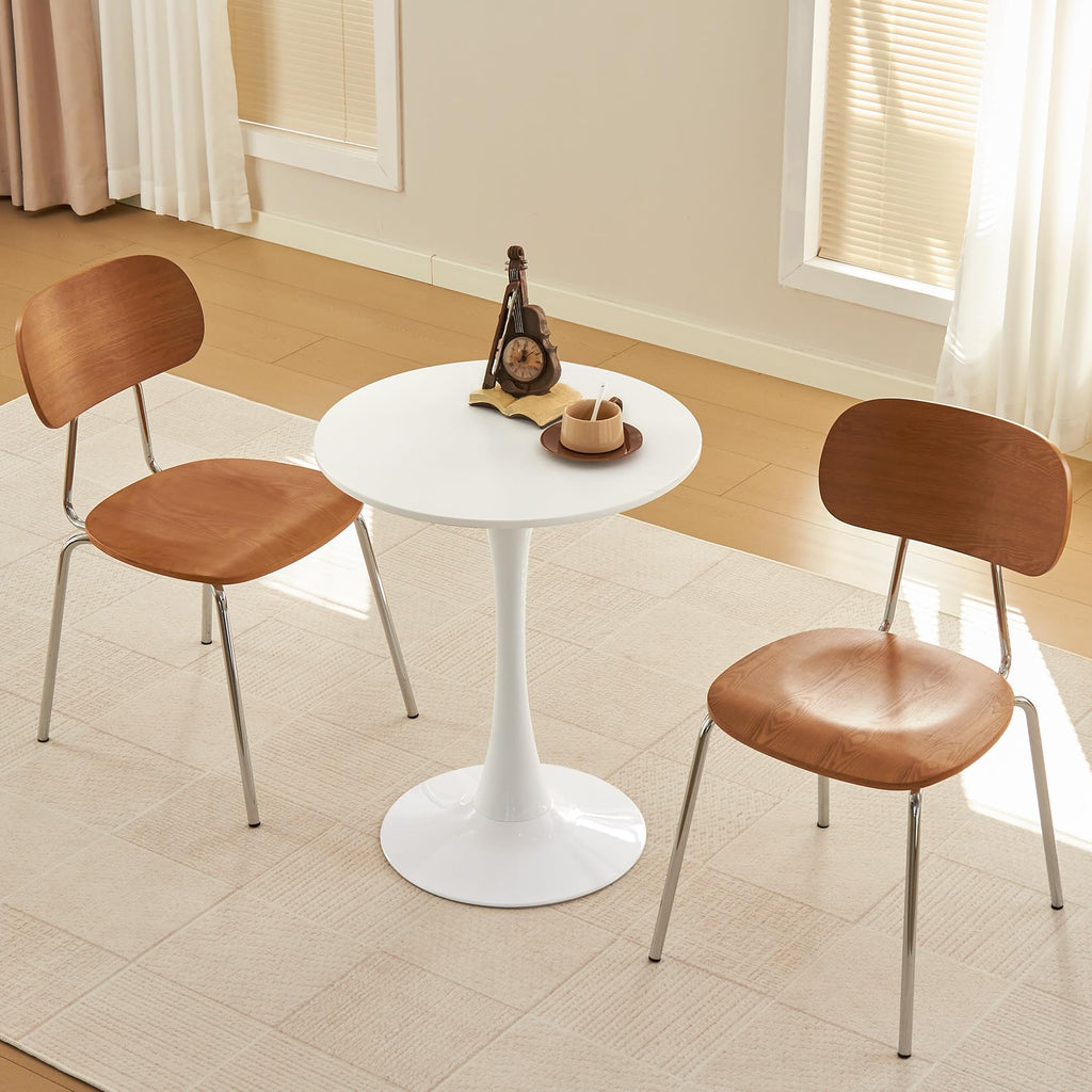 Hansweld Round Dining Table, 24" Circle Tulip Table with Thickened Tabletop & Metal Pedestal, Mid Century Modern Bistro Table for Kitchen, Small Places, Living Room, Cafe (White)