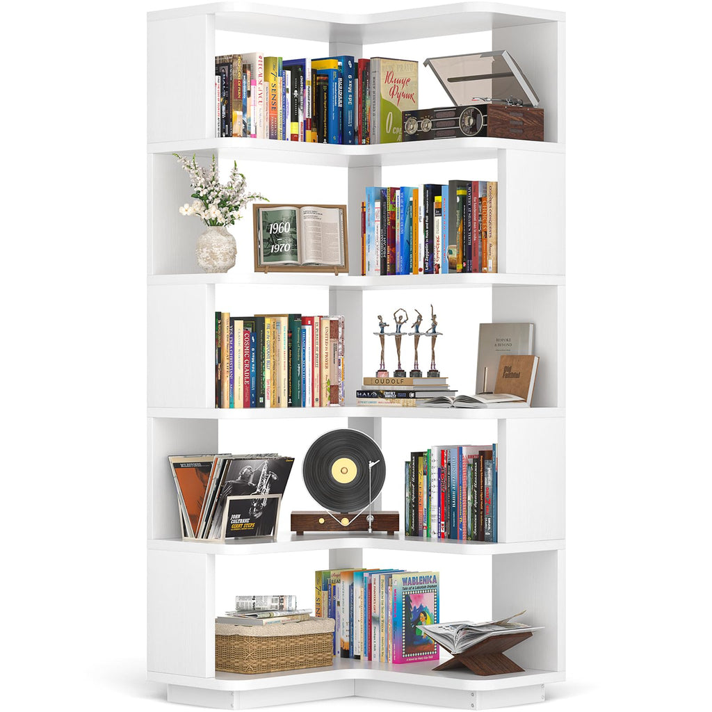Corner Book Shelf, 6-Shelf L Shaped Corner Bookshelf with Baffle