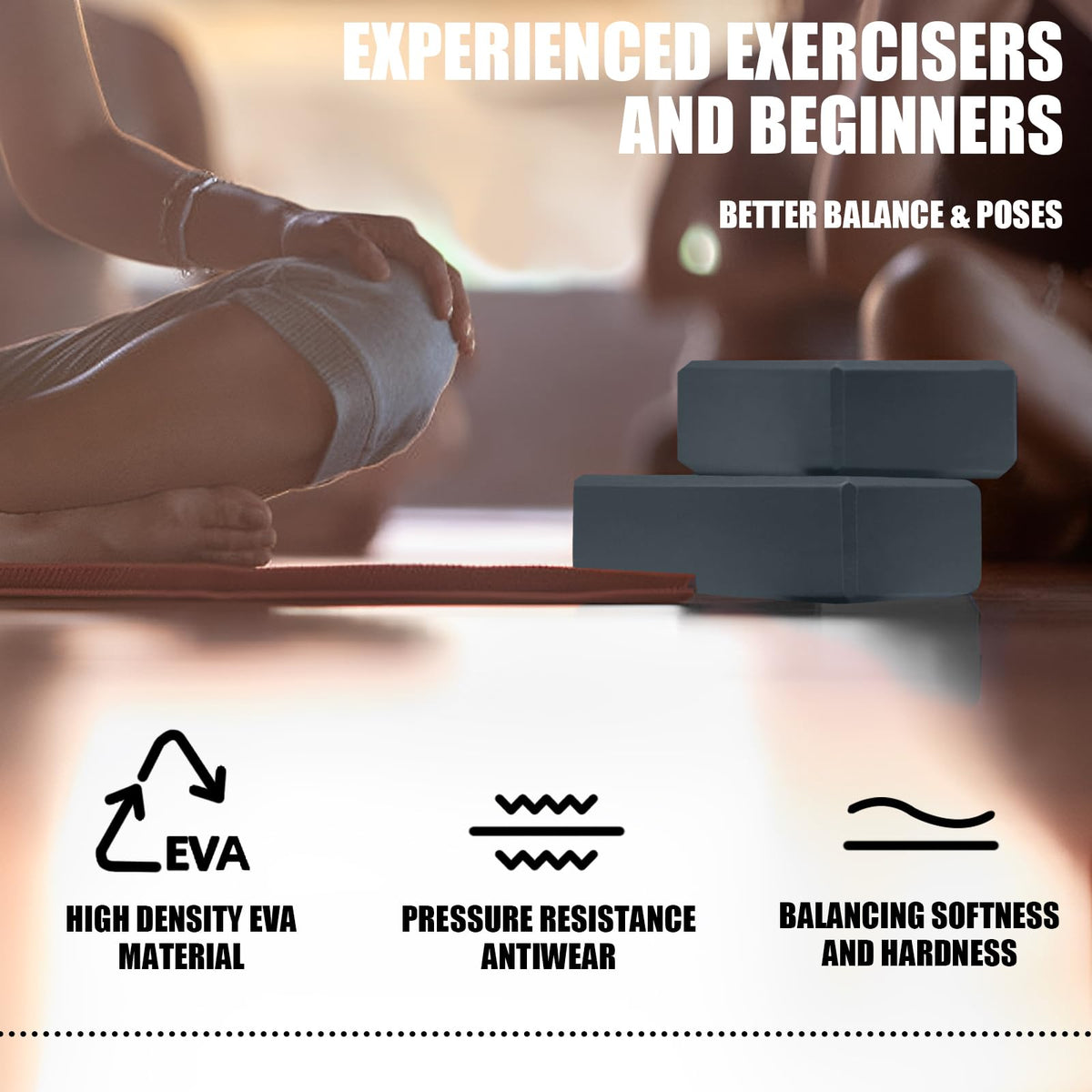 2 Pcs Yoga Blocks, 9x6x3 Inch Grey Foam Blocks for Pilates