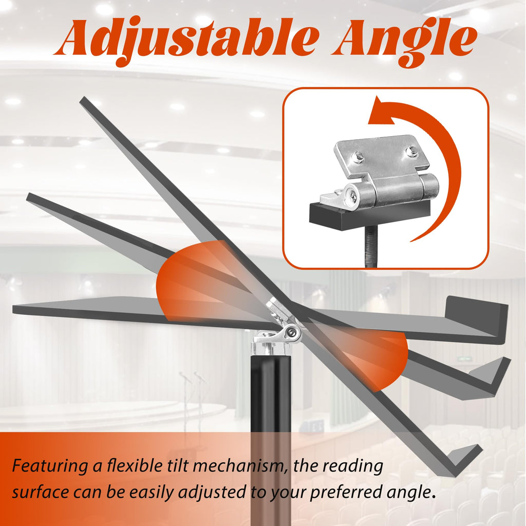 Podium Stand, Lecterns & Podiums, Acrylic Adjustable Angles with Metal Base, Podium for Church, Weddings, Classroom, Speech, 16" L x 12" W x 48" H (Black)