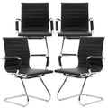 Conference Room Chairs Set of 4, Waiting Room Chairs with Arms, Faux Leather Reception Chairs No Wheels, Office Guest Chairs with Mid Back Support and Chrome Sled Base, Black