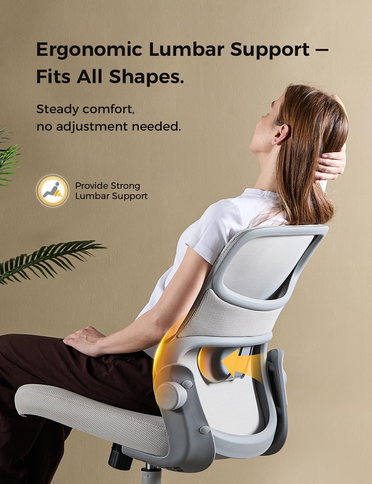 Office Chair, Mesh Ergonomic Desk Chairs, Lumbar Support, Adjustable Height, Armless, Swivel Function and Smooth-Rolling Wheels for Home, Office and Gaming (Gray)