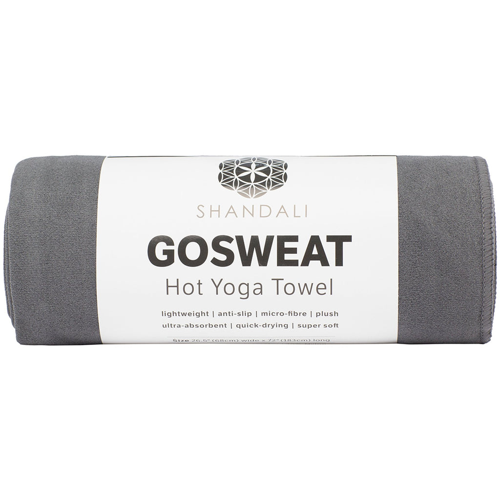 Hot Yoga GoSweat Microfiber Hand Towel in Super Absorbent Premium Gray Suede for Bikram, Pilates, Gym, and Outdoor Sports. 16 x 26.5 inches.