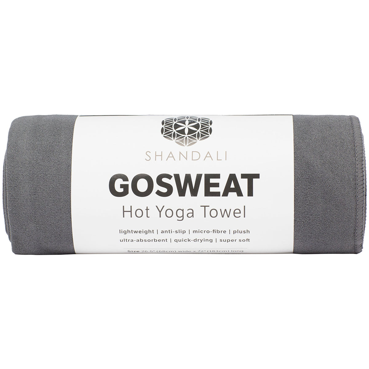 Hot Yoga GoSweat Microfiber Hand Towel in Super Absorbent Premium Gray Suede for Bikram, Pilates, Gym, and Outdoor Sports. 16 x 26.5 inches.