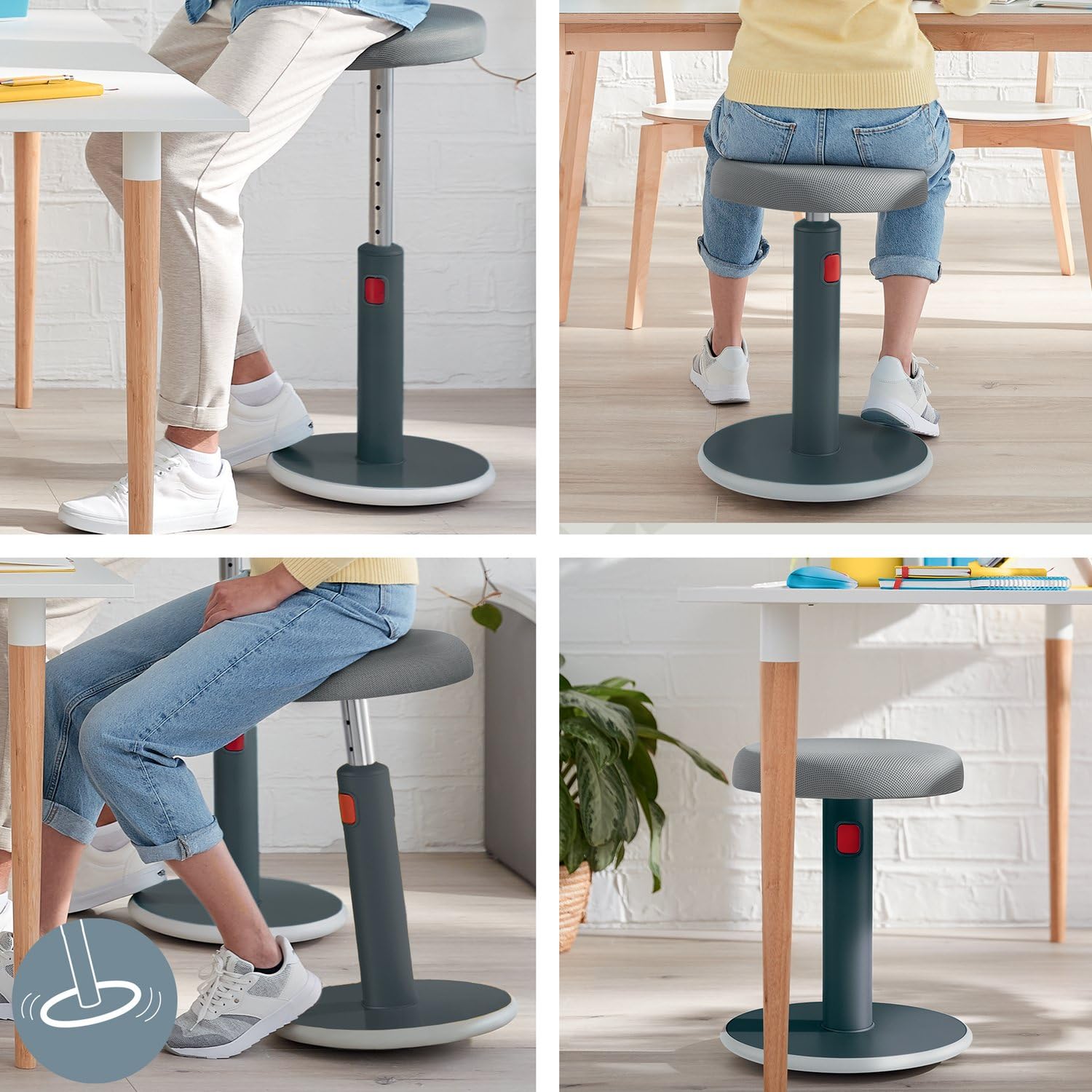 Leitz Ergo Active Sit Stand 2 in 1 Stool, Adjustable Ergonomic Wobble Chair, Strong and Stable for Office and Home (65180089-NA)