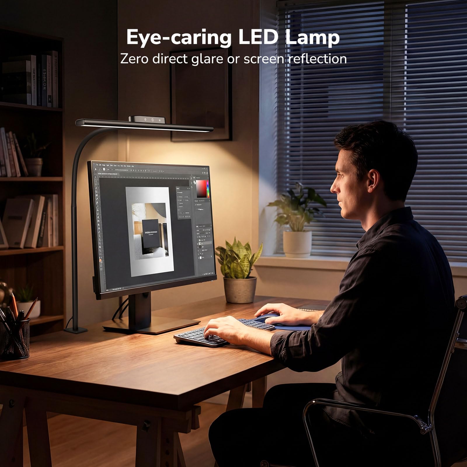 Led Desk Lamp for Office, Metal Architect Lamp with Clamp, 11W 650LM Eye-Caring Task Light, 25 Lighting Modes, Flexible Gooseneck for Monitor, Workbench, Drafting, Crafts, Reading, Black