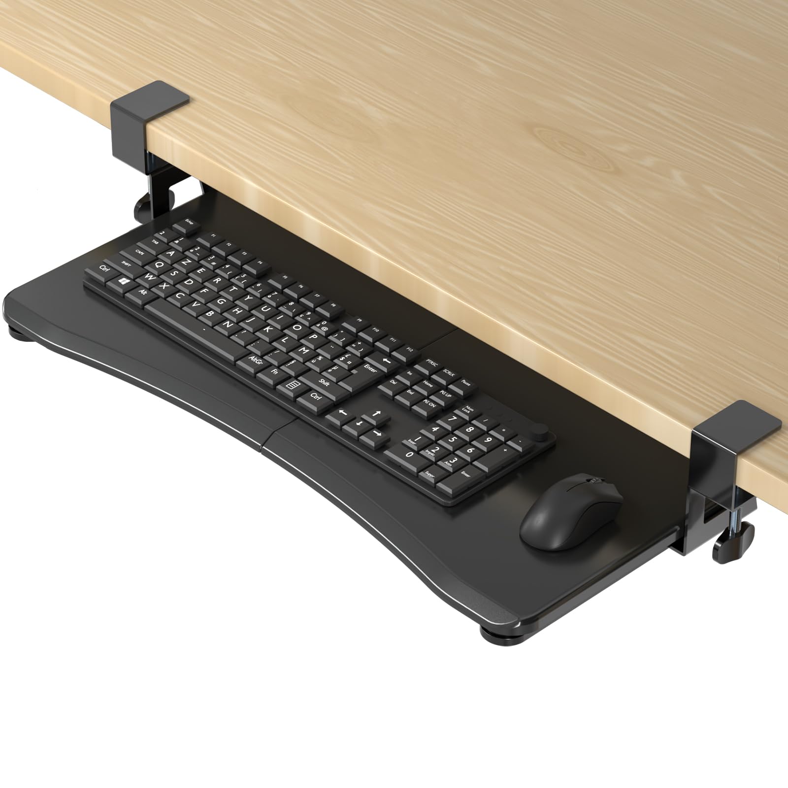 Keyboard Tray Under Desk Pull Out with C Clamp Mount, Computer Keyboard & Mouse Tray, 25.6 (30 Including Clamps) x 11.8 inch Slide-Out Platform Computer Drawer for Typing, Black,