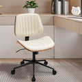 Armless Desk Chair with 360°Swivel Wheels, Ergonomic Adjustable Height Computer Chair for Home Office,PU Leather with Modern Walnut Drafting Chairs for Office, Reading Nook(Beige)