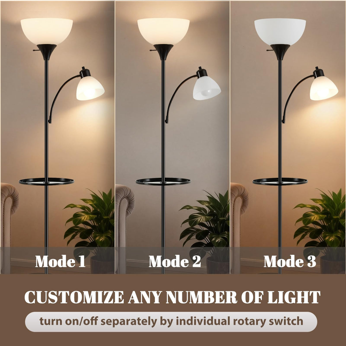 72" Floor Lamp with Table, Adjustable Reading Lights,Torchiere Floor Lamps