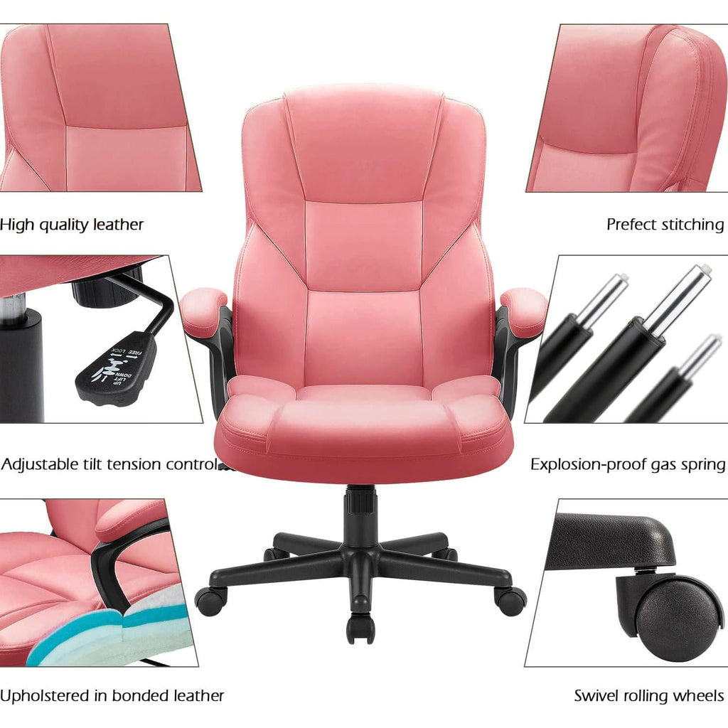 (2, Pink) Office Executive Chair High Back Adjustable Managerial Home Desk Chair, Swivel Computer PU Leather Chair with Lumbar Support
