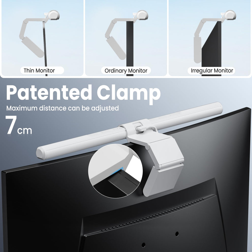 Monitor Light Bar Pro White, Eye-Care No Glare USB Computer Lamp, Stepless Dimming & Auto-Dimming Brightness, Dual Control, Modern Aesthetic Space Saving Desk Accessories Office Gaming Reading