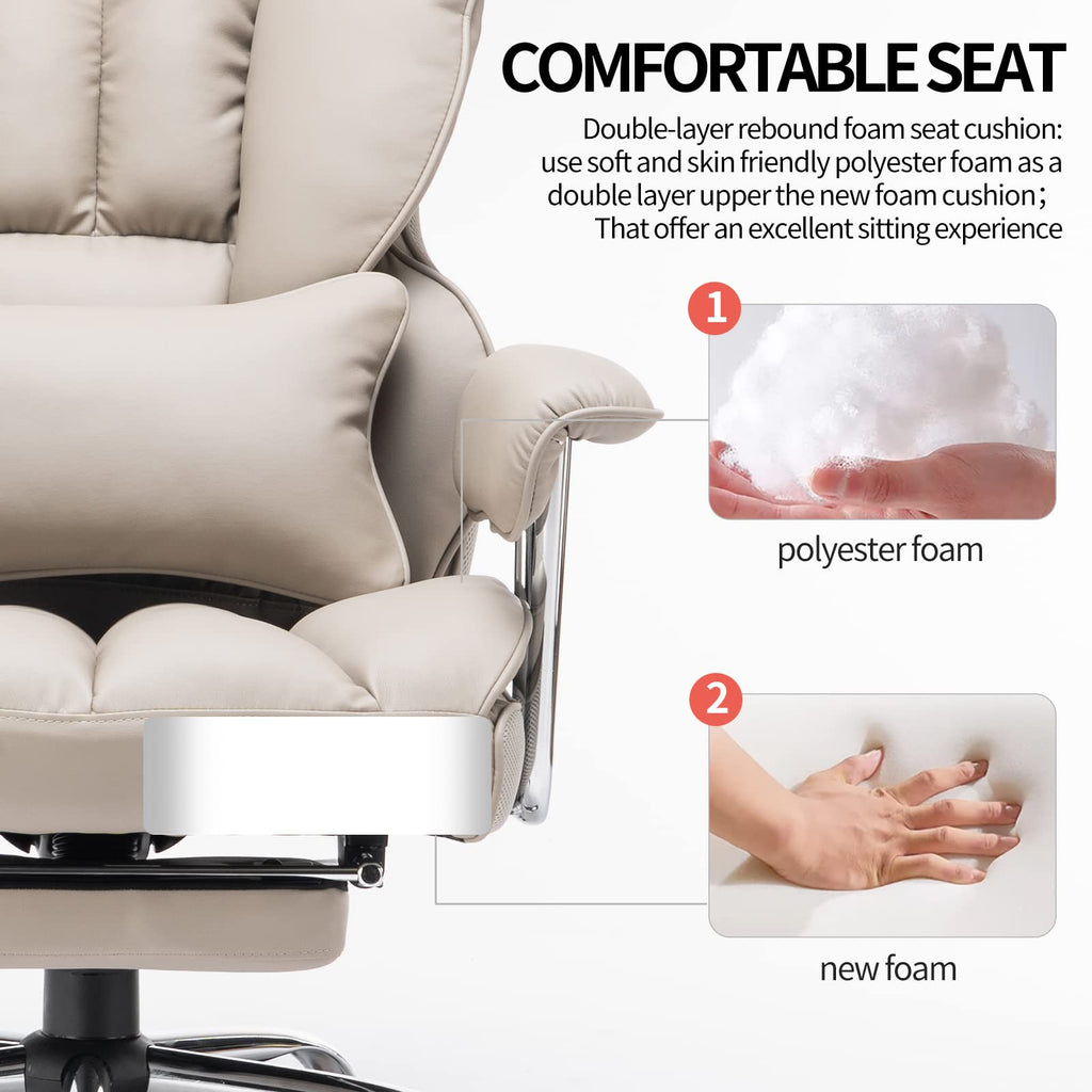 Big and Tall Office Chair 400lbs – PU Leather Executive Office Chair with Lumbar Support & Leg Rest, Heavy-Duty Computer Chair for Home Office, Grey