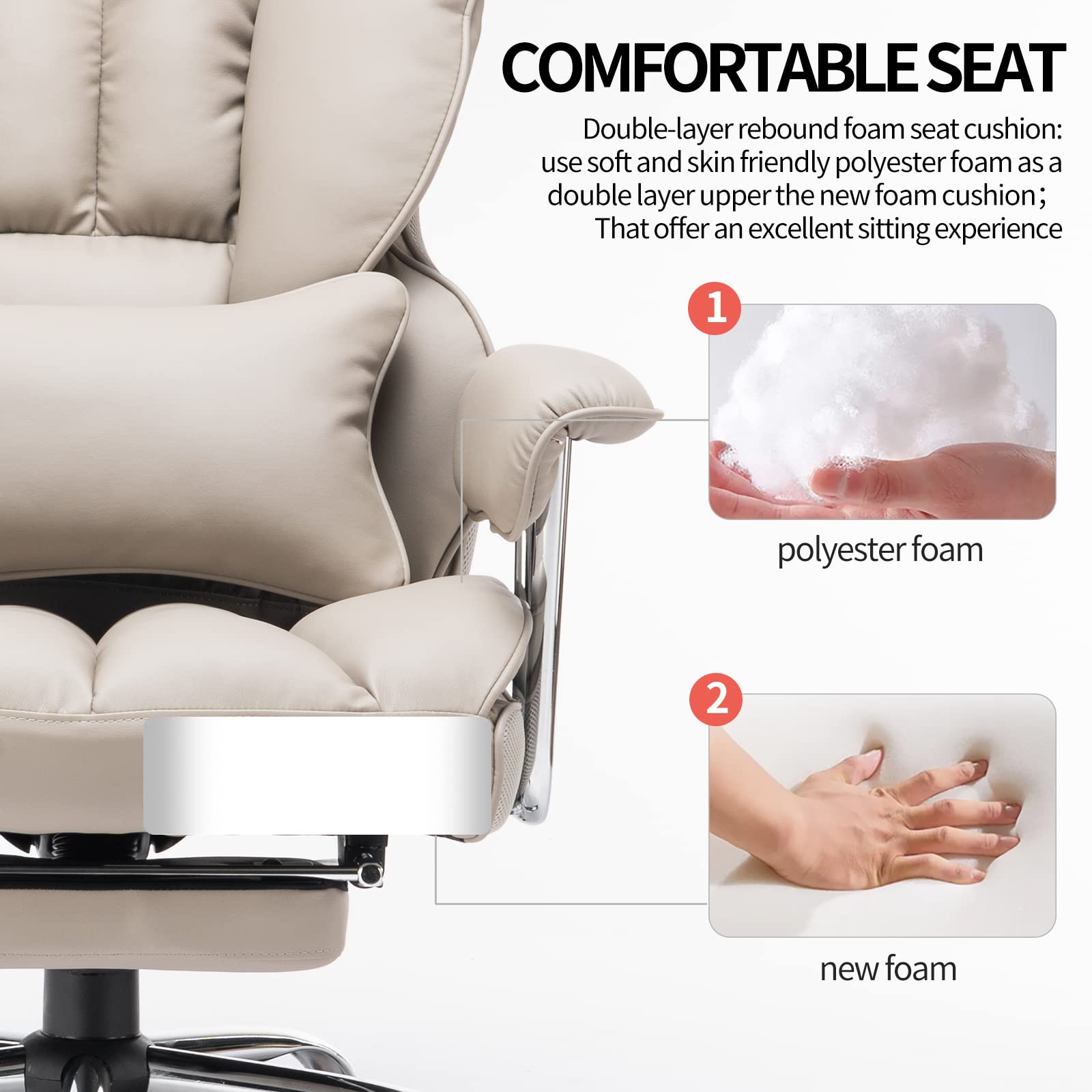 Big and Tall Office Chair 400lbs – PU Leather Executive Office Chair with Lumbar Support & Leg Rest, Heavy-Duty Computer Chair for Home Office, Grey