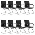 Conference Room Chairs Set of 8, Faux Leather Office Guest Chairs with Arms, Reception & Waiting Room Seating, No Wheels Meeting Chairs with Mid Back Support and Chrome Sled Base, Black