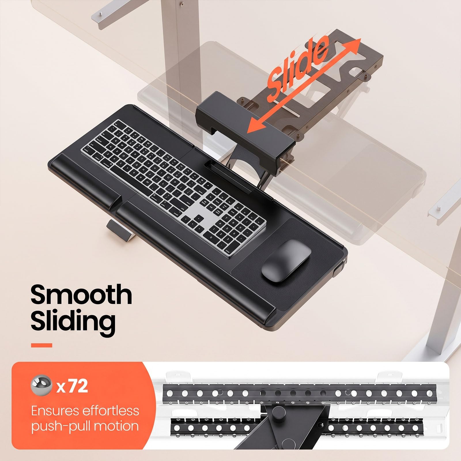 Upgraded Ergonomic Keyboard Tray Under Desk, Adjustable Sliding Keyboard Platform Holder, Keyboard Stand with Wrist Rest & Storage Drawer for Home, Office and Gaming, 24.4"x10"