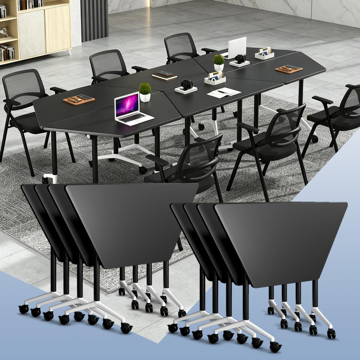 Folding Conference Table, 4 Pack Modern Flip Top Mobile Training Tables