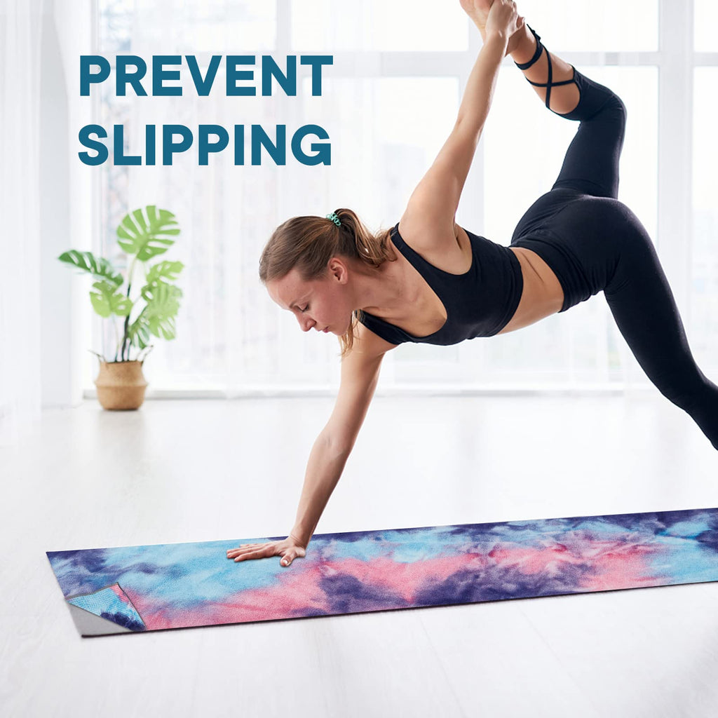 Yoga Towels, Non Slip Hot Yoga Mat Towel with Grip Dots,Super-Absorbent Soft Microfiber Yoga Blanket for Pilates, Fitness and Workout 72inch x 24inch (Purple+Pink)
