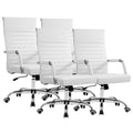Ergonomic Office Desk Chair, Executive Ribbed Mid-Back PU Leather Conference Room Chair Adjustable Swivel Chair with Arms (4, White)