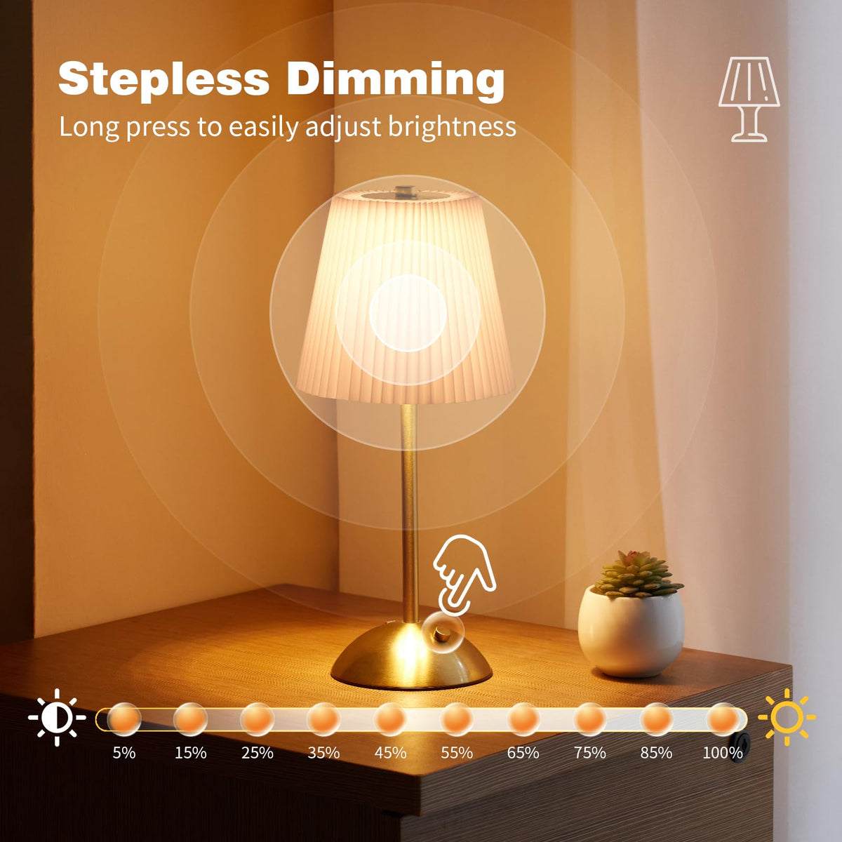 2-Pack Rechargeable Cordless Table Lamp, 3-Color Dimmable LED Touch Light