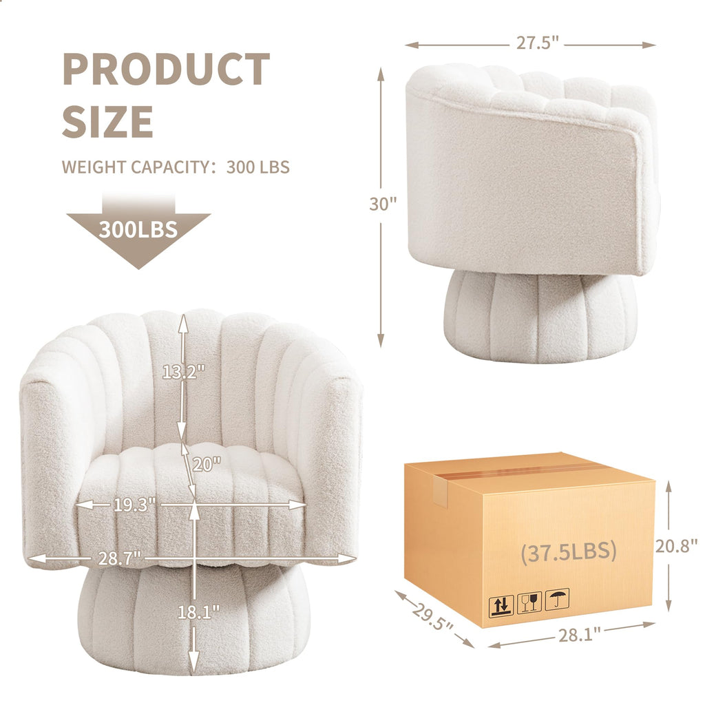 Swivel Accent Barrel Chair - Cute Comfy Small Round 360° Arm Chair Velvet Sofa Club Reading Chair for Office Living Room Bedroom White