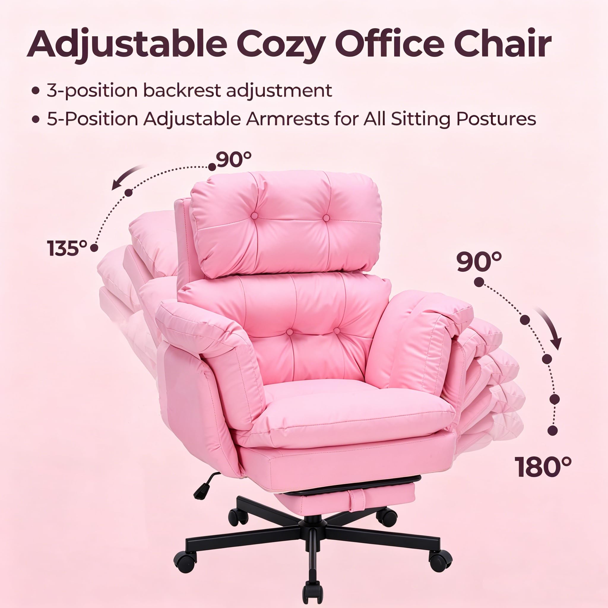 Criss Cross Office Chair with Foot Rest, Big and Tall Office Desk Chair with Flip Armrests for Pets & Cross Legged Sitting, Comfy Executive Ergonomic Reclining Computer Gaming Vanity Chair, Pink