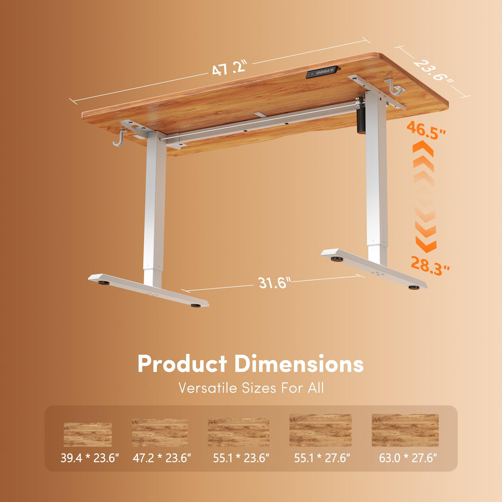 48 x 24 Inchs Electric Standing Desk, Height Adjustable, Sit Stand Up, Computer Office Desk with Splice Board, White Frame/Light Rustic Top