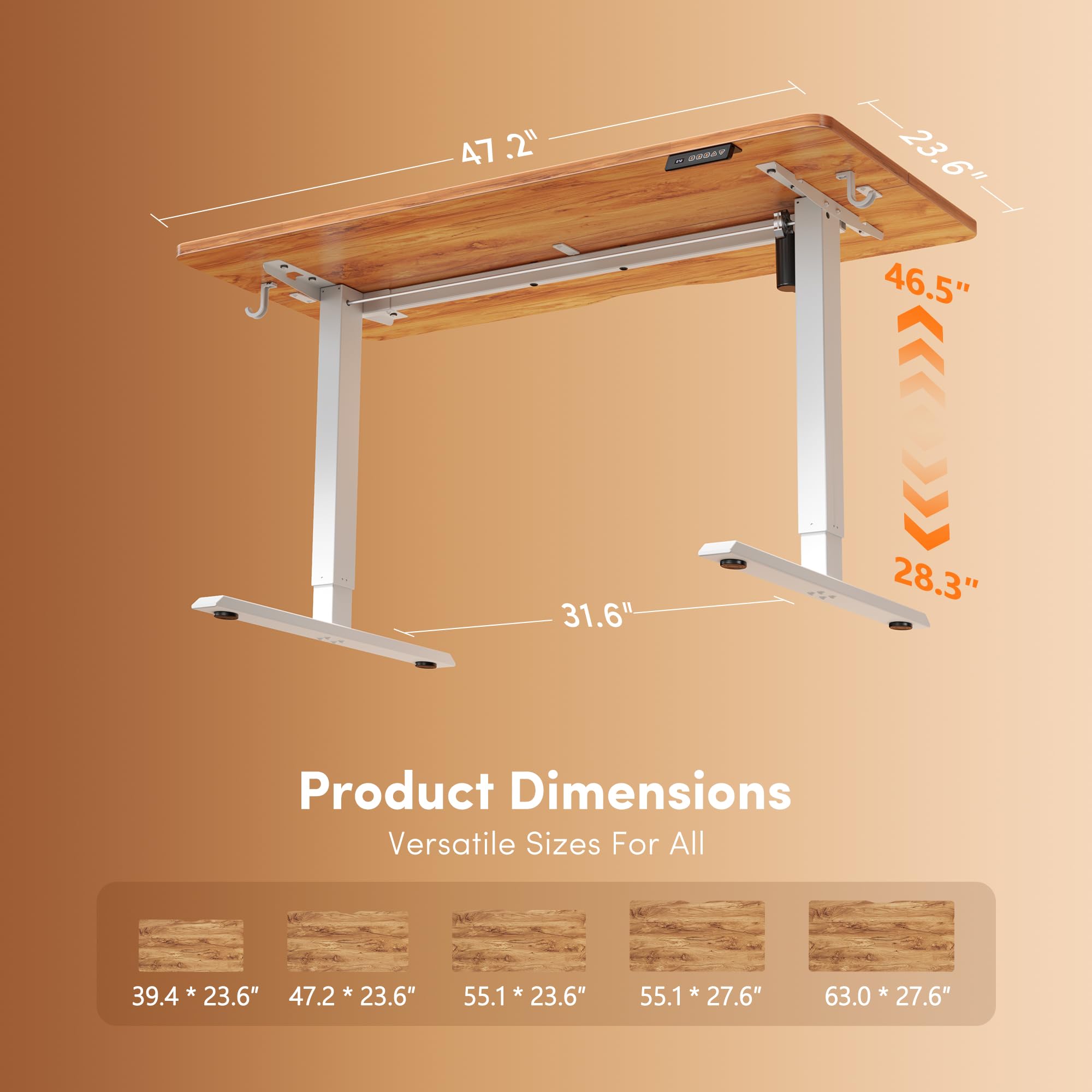 48 x 24 Inchs Electric Standing Desk, Height Adjustable, Sit Stand Up, Computer Office Desk with Splice Board, White Frame/Light Rustic Top