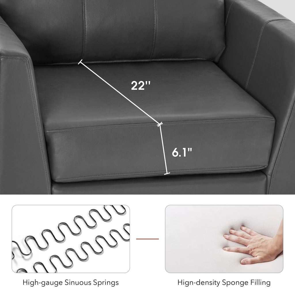 Modern Accent Chair Set of 2, Faux Leather Armchair with Sloped Arms, Comfortable Living Room, Office, Reception, or Waiting Room Seating (2, Grey)
