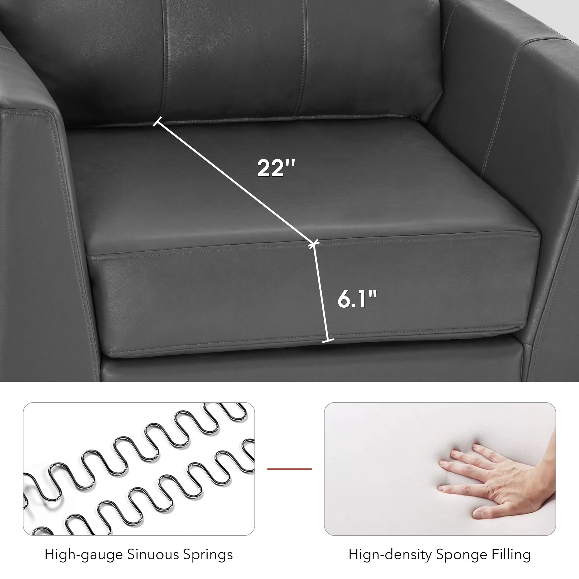 Modern Accent Chair Set of 2, Faux Leather Armchair with Sloped Arms, Comfortable Living Room, Office, Reception, or Waiting Room Seating (2, Grey)