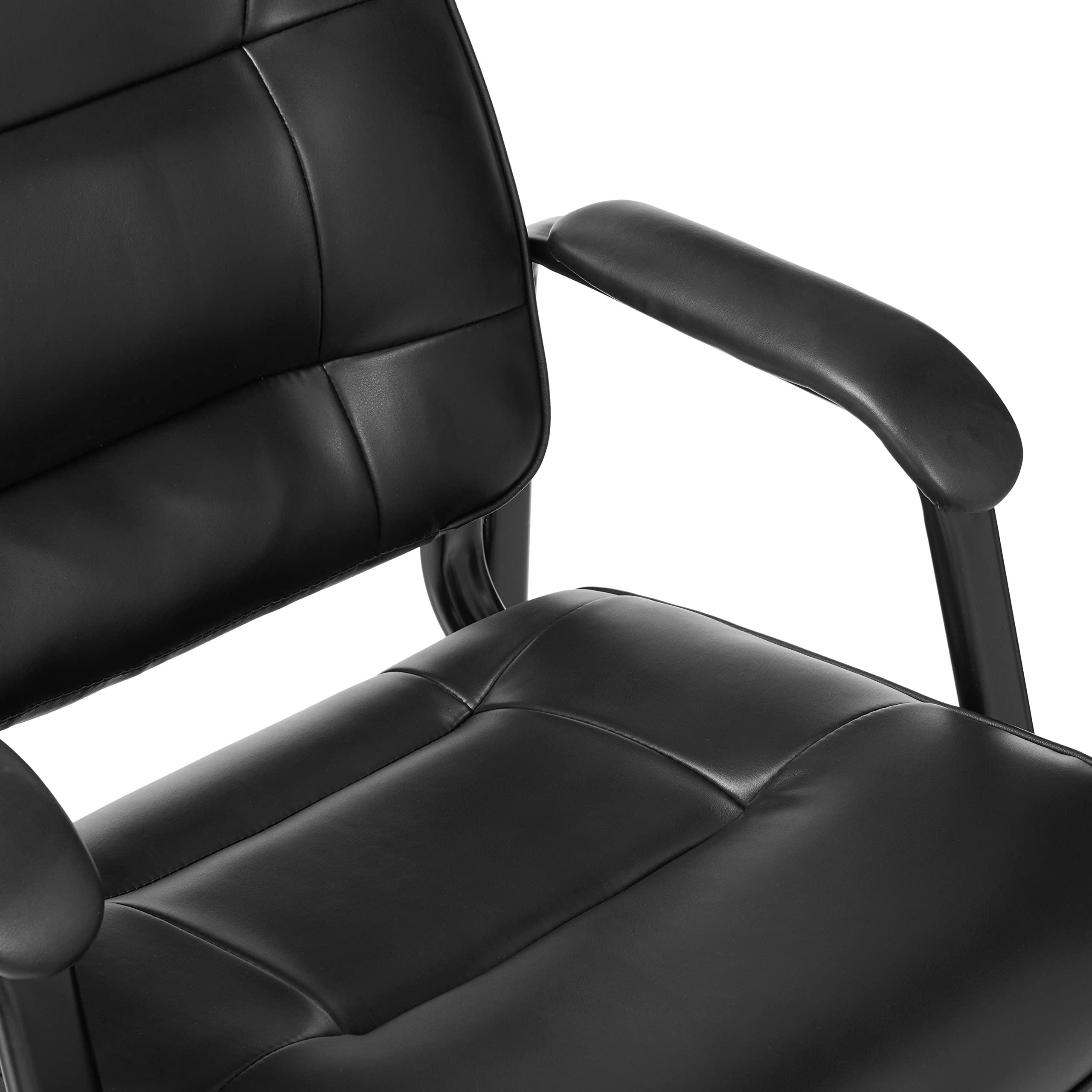 Classic Faux Leather Office Desk Chair with Armrests, Metal Frame, Black, 27.4D x 23.6W x 35.8H in