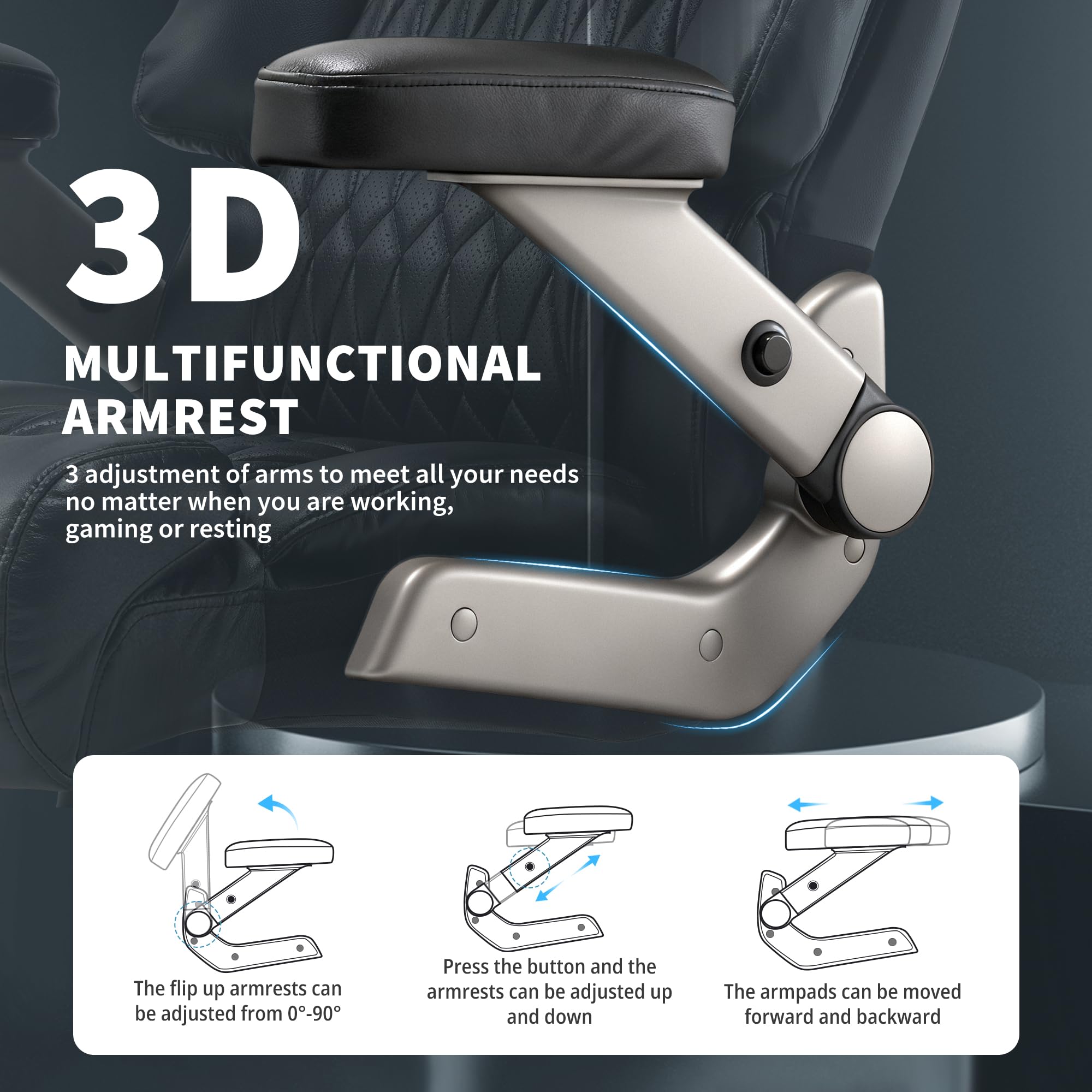 Big and Tall Office Chair 700lbs- Large High Back Executive Computer Desk Chair with 3D Flip-Up Arms, Adjustable Lumbar Support, Extra Wide Plus Size Seat, Heavy Duty Metal Base & Quiet Rubber Wheels