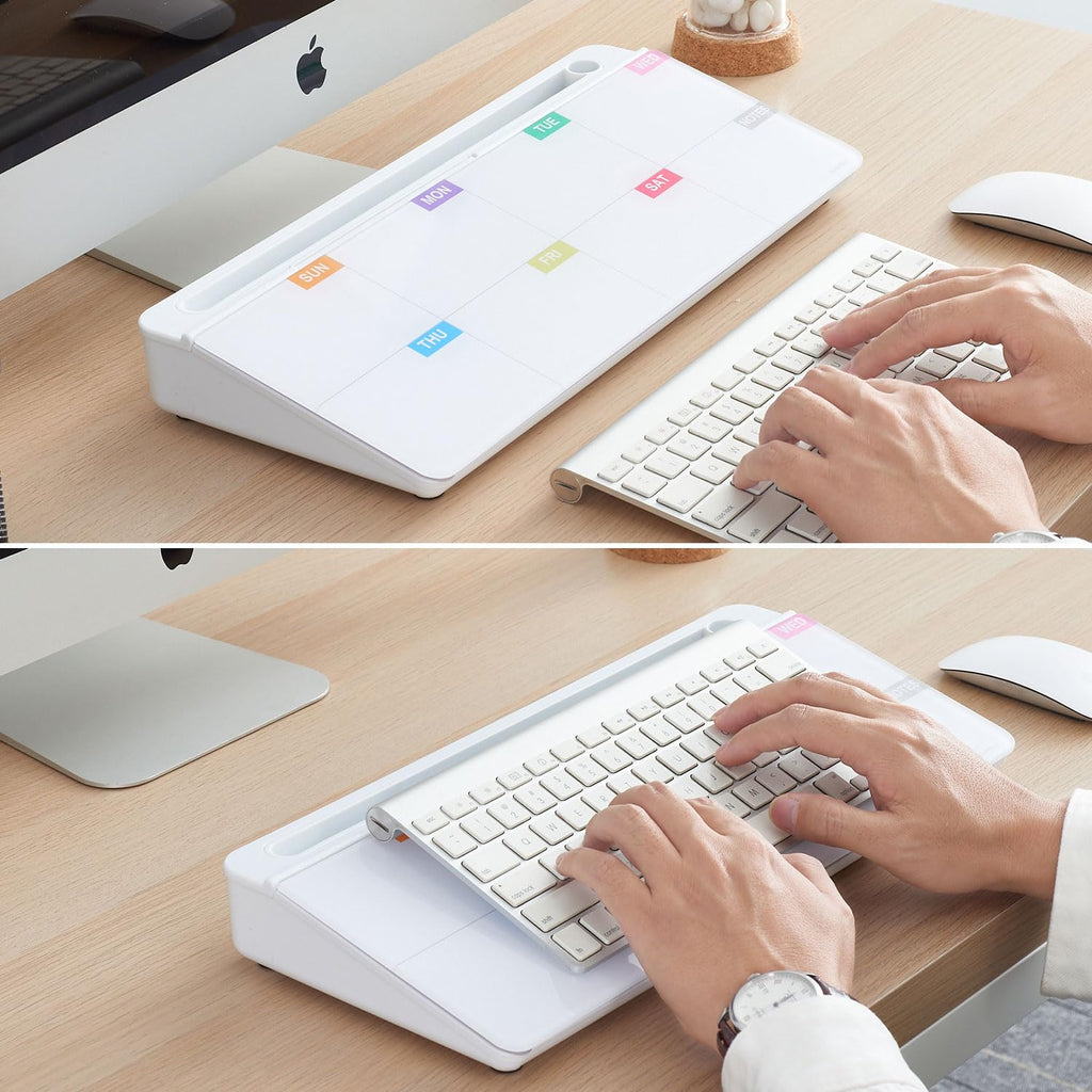 Whiteboard Weekly Dry-Erase-Board - Desktop White Board Calendar Desk Organizers with Accessories Computer Keyboard Stand with Drawer, for Office, Home, School Supplies - White Calendar