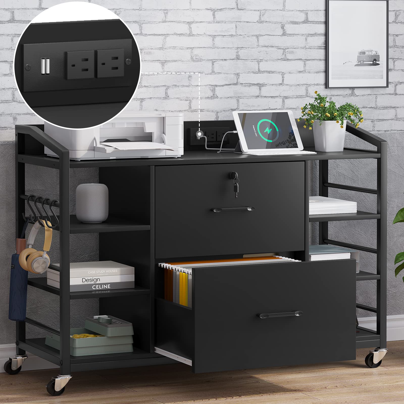 44" File Cabinet with Lock, Filing Cabinet fits Legal/Letter Size