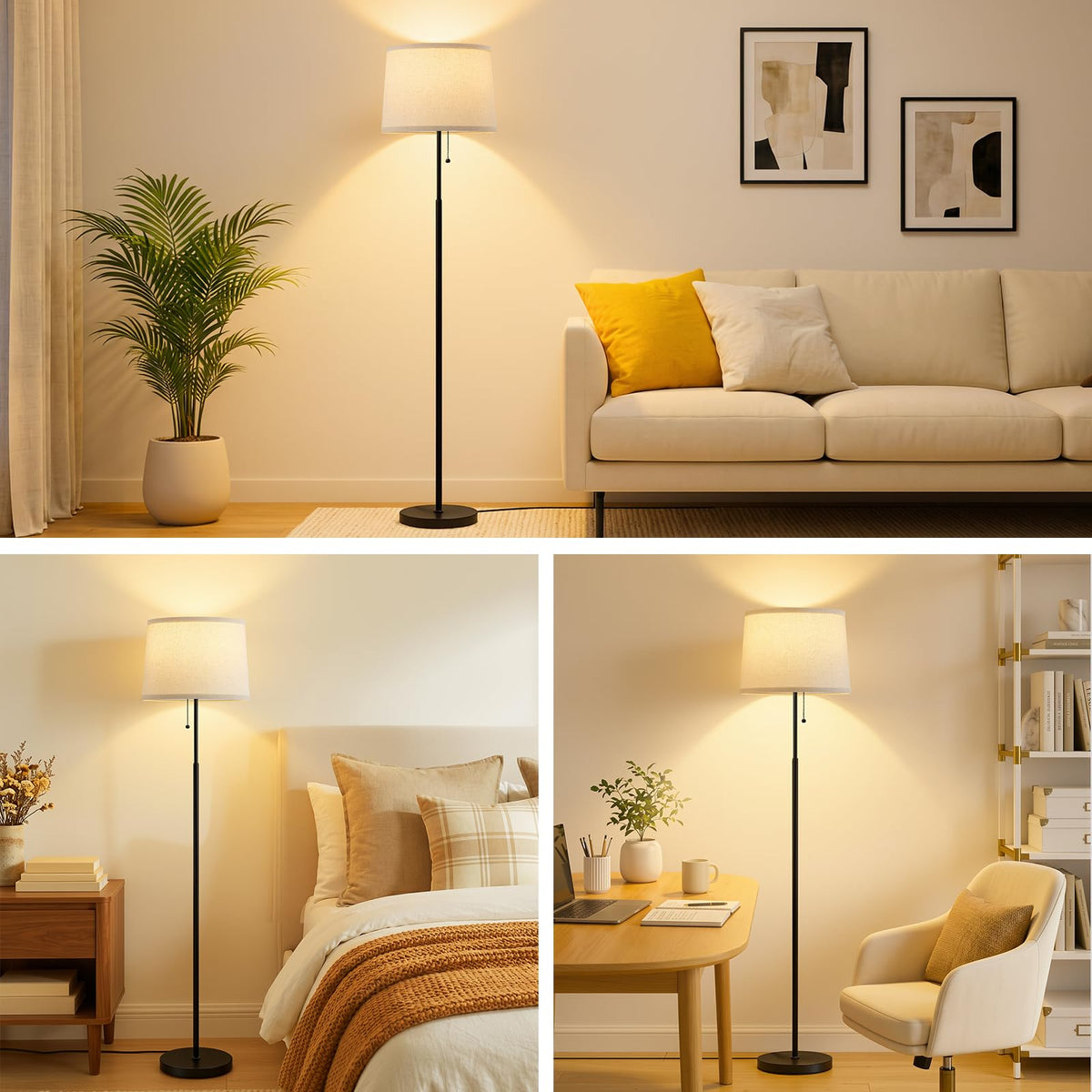 Floor Lamps for Living Room & Bedroom, 60" Modern Tall Standing Lamp, 3CCT