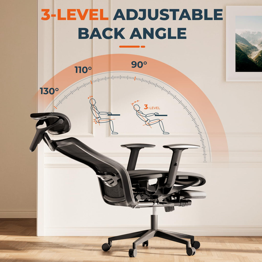 FitStand ErgoChair Pro Big and Tall Office Chair for Heavy People, Swivel Computer Chair Desk Chairs, with Lumbar Support/23in Retractable Footrest/4D Headrest/500lbs Heavy Duty, Mesh Seat, Black