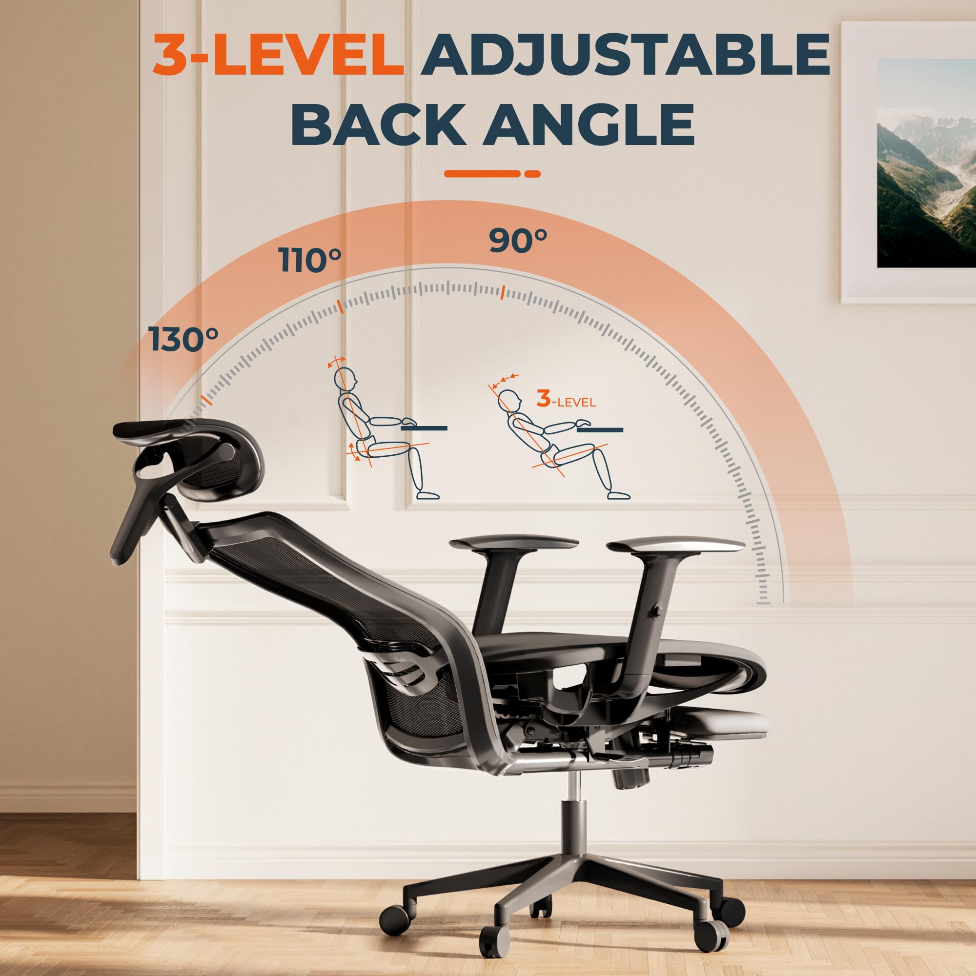 FitStand ErgoChair Pro Big and Tall Office Chair for Heavy People, Swivel Computer Chair Desk Chairs, with Lumbar Support/23in Retractable Footrest/4D Headrest/500lbs Heavy Duty, Mesh Seat, Black