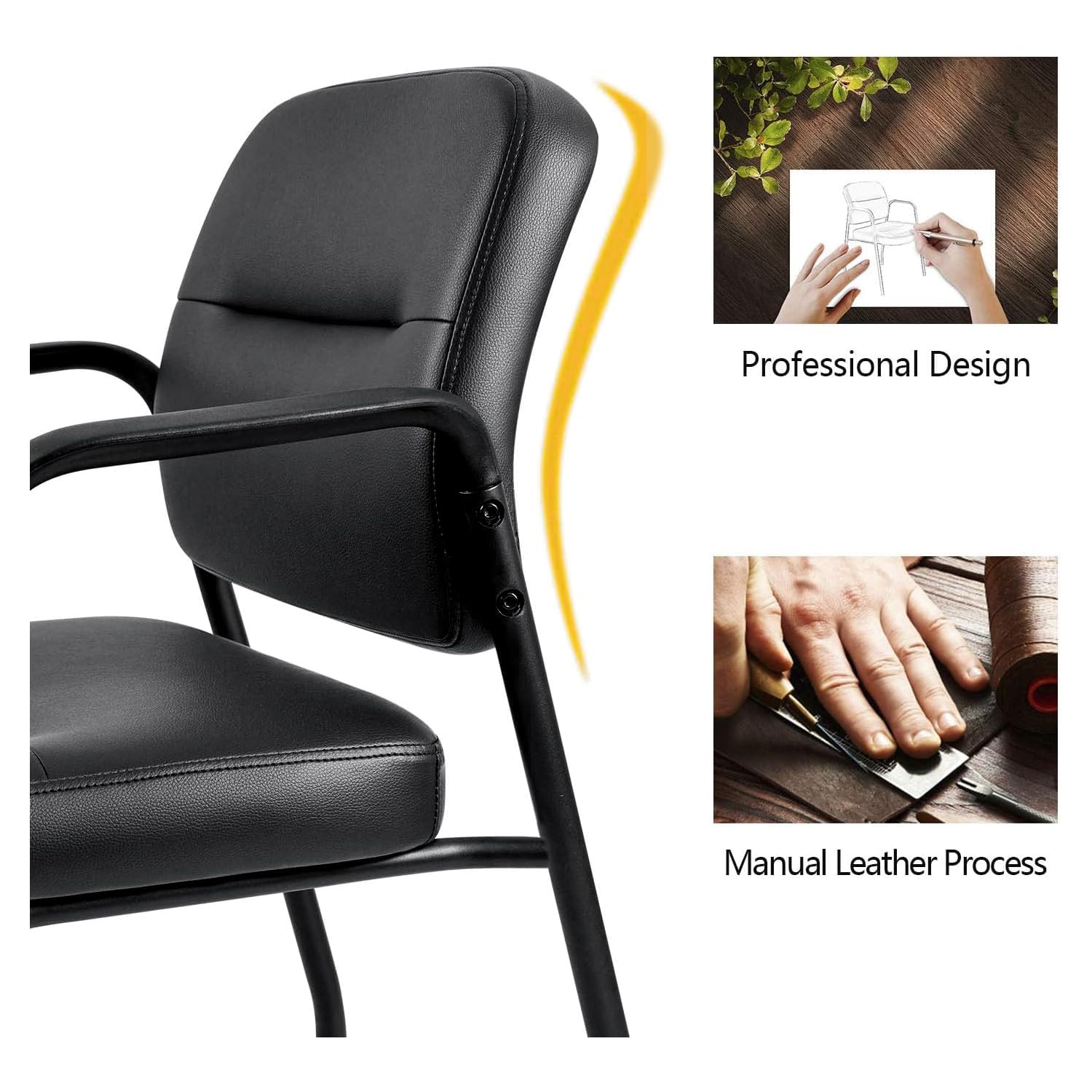 (2 Pack) Waiting Room Office Reception Chairs Executive Leather Guest Chairs with Armrest Ergonomic Upholstered Lumbar Support Side Chairs