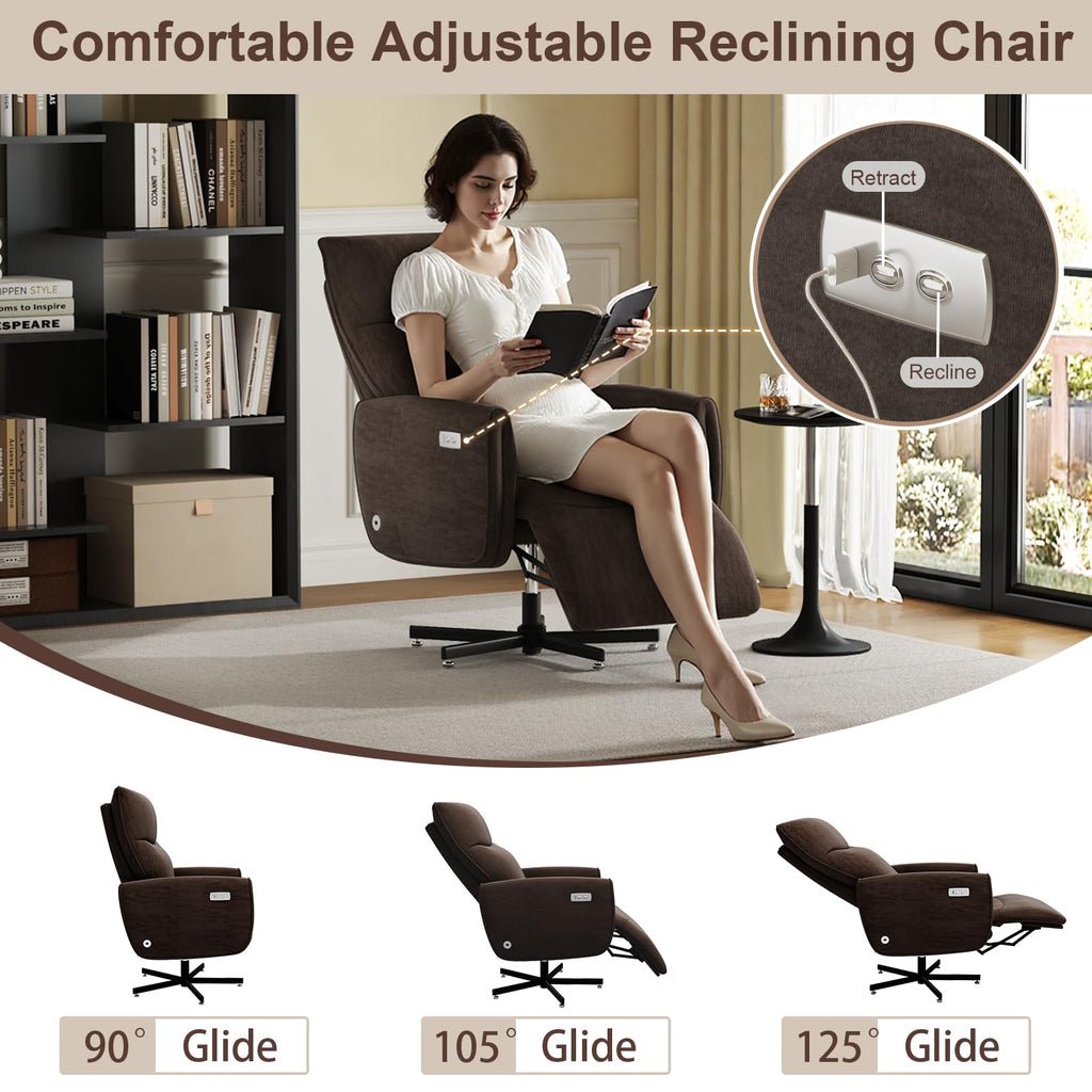 Power Reclining Adjustable Swivel Chair, Ergonomic Executive Office Chair, 90°-125° Tilt, Velvet Upholstery, Built-in USB Charger, 360° Rotation & Height Adjustment, Modern Desk Chair for Home Office