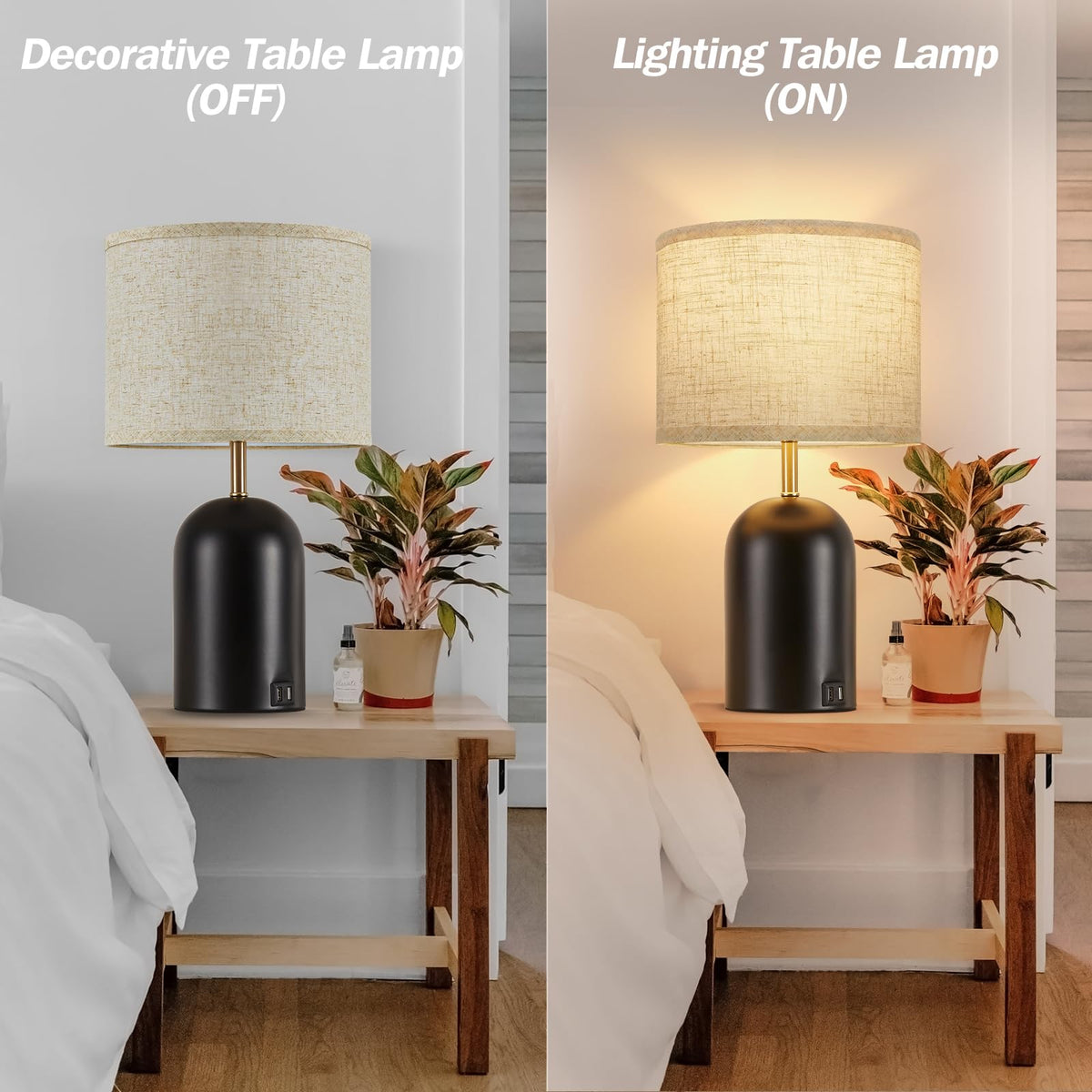 Touch Control Table Lamps Set of 2, Black Bedside Lamps for Bedroom